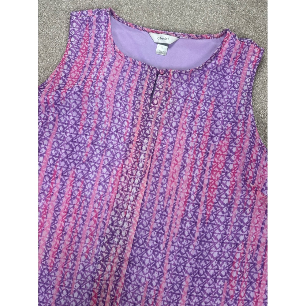 CJ Banks Sleeveless Top Button Front Sheer Pink Purple Blouse 1X Summer‎ Beach